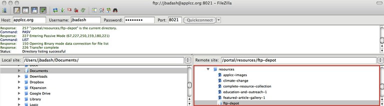 Screenshot showing remote file directory: