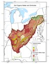 Sinkhole density (number per square kilometer) and soil organic matter (percent by weight) throughout the Appalachian LCC region. 