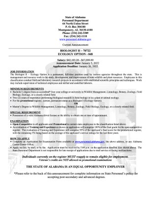 Biologist II - 70722 - Ecology Option -048 - January 2022